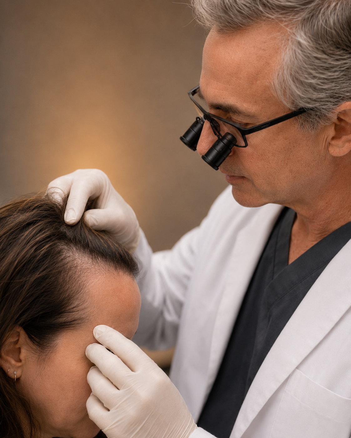 Close examination of a changing temple hairline in a woman